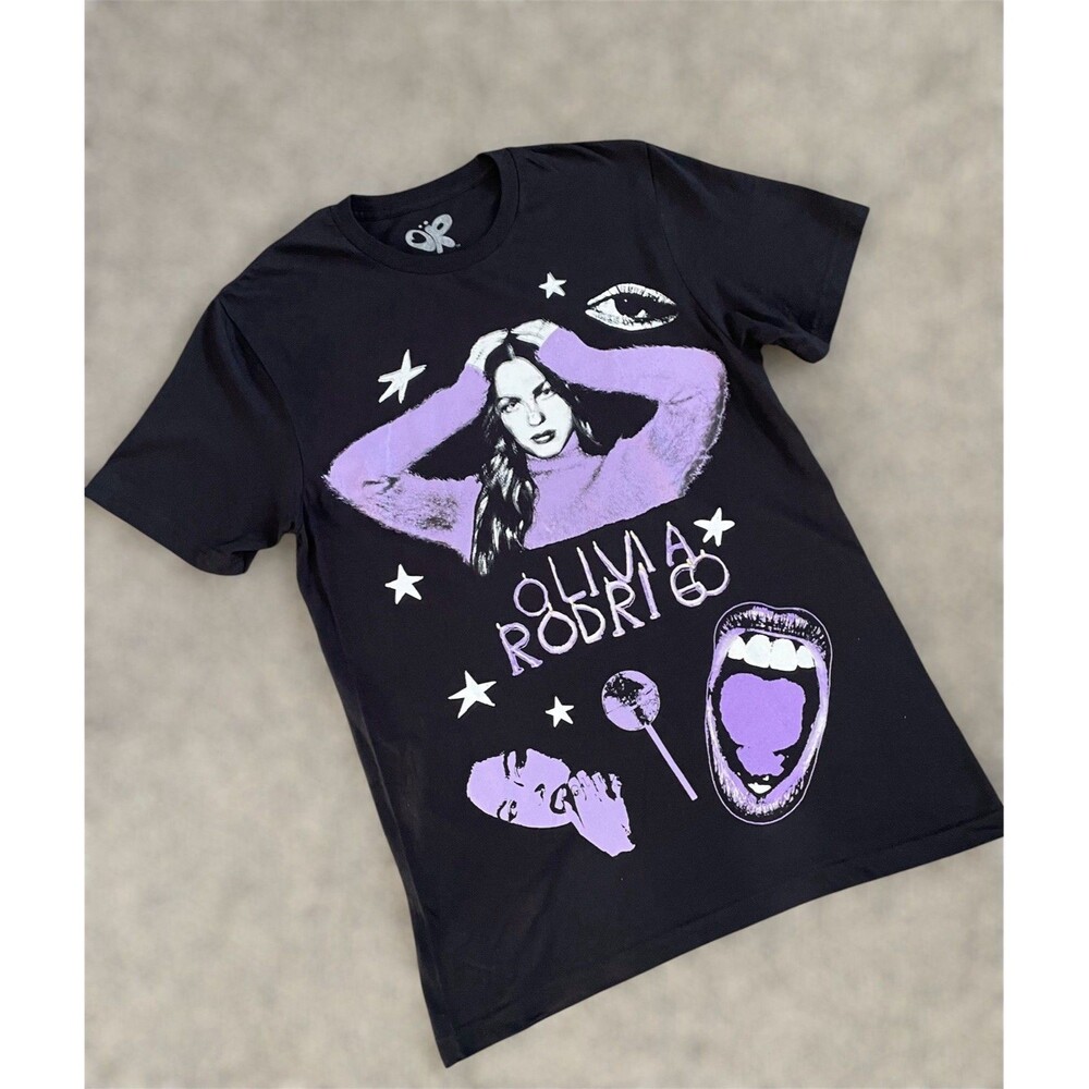 Olivia Rodrigo Graphic T-Shirt Black Purple Star Tour Merch Size XL